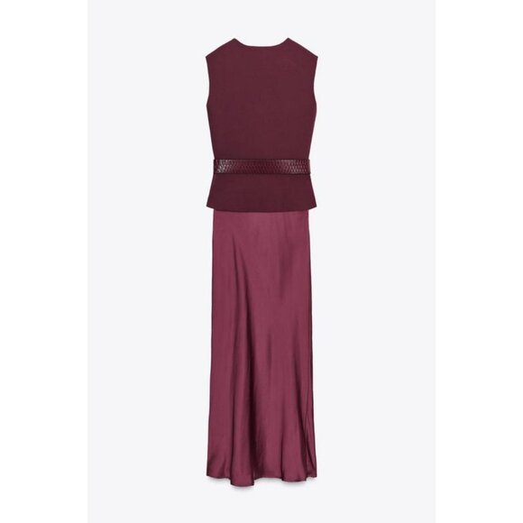 ZARA CONTRAST MIDI DRESS WITH WAISTCOAT AND BELT - Picture 7 of 8
